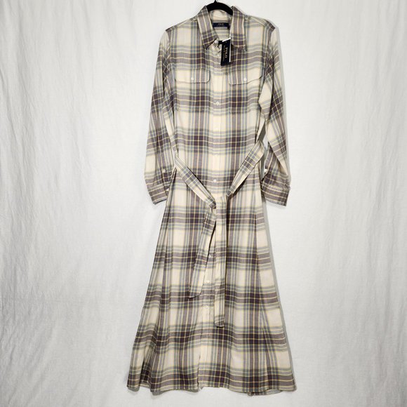 Polo Ralph Lauren Dresses & Skirts - New POLO Stephanie Check Cream/Gray/Yellow Tartan Fit Flare Maxi Dress Size 16.